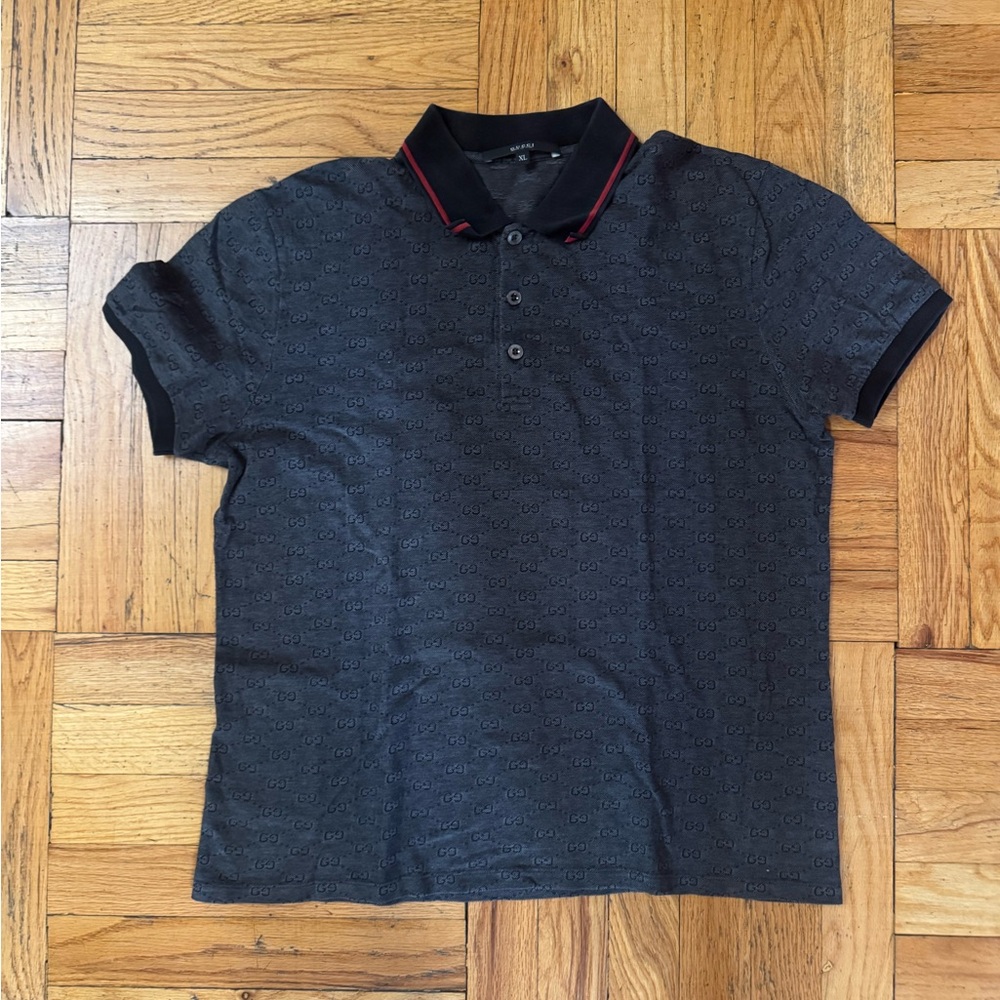 Gucci Black Polo Shirt with Red Trim